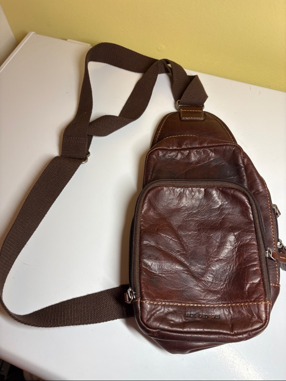 Jack Georges Brown Leather Sling Crossbody Bag